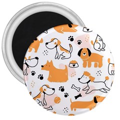 Seamless Pattern Of Cute Dog Puppy Cartoon Funny And Happy 3  Magnets by Wav3s