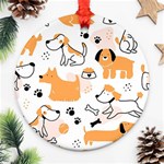 Seamless Pattern Of Cute Dog Puppy Cartoon Funny And Happy Ornament (Round) Front