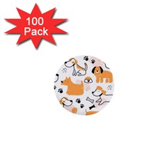 Seamless Pattern Of Cute Dog Puppy Cartoon Funny And Happy 1  Mini Buttons (100 Pack)  by Wav3s