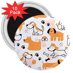 Seamless Pattern Of Cute Dog Puppy Cartoon Funny And Happy 3  Magnets (10 Pack)  by Wav3s