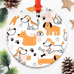 Seamless Pattern Of Cute Dog Puppy Cartoon Funny And Happy Ornament (round) by Wav3s