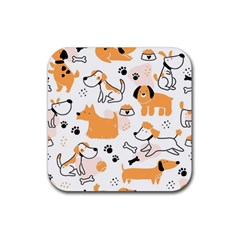 Seamless Pattern Of Cute Dog Puppy Cartoon Funny And Happy Rubber Coaster (square)