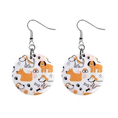 Seamless Pattern Of Cute Dog Puppy Cartoon Funny And Happy Mini Button Earrings by Wav3s