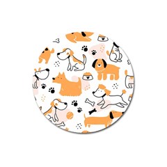 Seamless Pattern Of Cute Dog Puppy Cartoon Funny And Happy Magnet 3  (round) by Wav3s