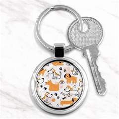 Seamless Pattern Of Cute Dog Puppy Cartoon Funny And Happy Key Chain (round) by Wav3s