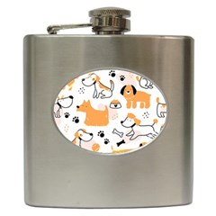 Seamless Pattern Of Cute Dog Puppy Cartoon Funny And Happy Hip Flask (6 Oz) by Wav3s