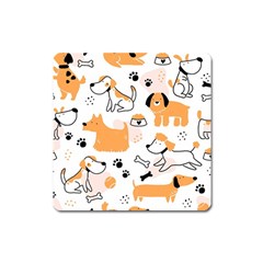 Seamless Pattern Of Cute Dog Puppy Cartoon Funny And Happy Square Magnet by Wav3s