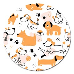 Seamless Pattern Of Cute Dog Puppy Cartoon Funny And Happy Magnet 5  (round) by Wav3s