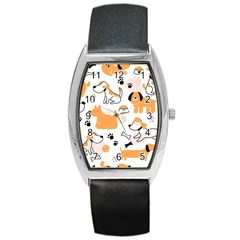 Seamless Pattern Of Cute Dog Puppy Cartoon Funny And Happy Barrel Style Metal Watch by Wav3s