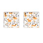 Seamless Pattern Of Cute Dog Puppy Cartoon Funny And Happy Cufflinks (Square) Front(Pair)