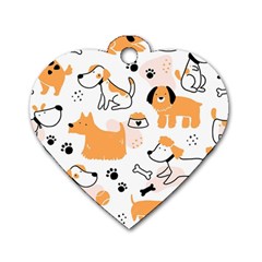 Seamless Pattern Of Cute Dog Puppy Cartoon Funny And Happy Dog Tag Heart (one Side) by Wav3s