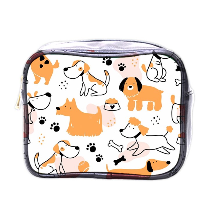 Seamless Pattern Of Cute Dog Puppy Cartoon Funny And Happy Mini Toiletries Bag (One Side)