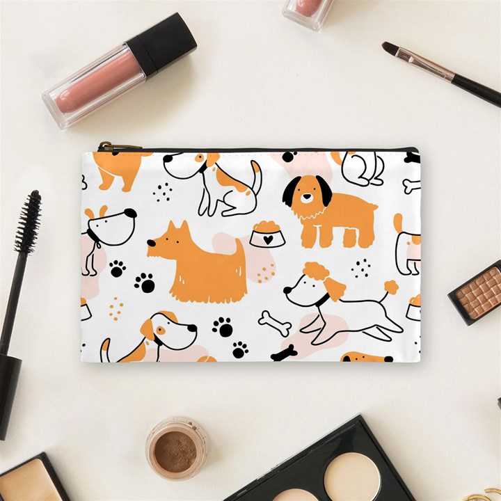 Seamless Pattern Of Cute Dog Puppy Cartoon Funny And Happy Cosmetic Bag (Medium)