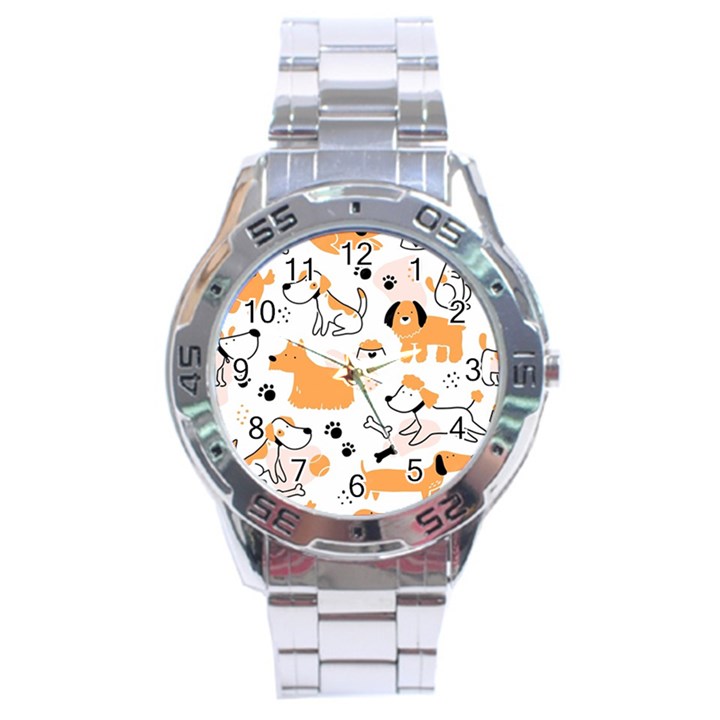 Seamless Pattern Of Cute Dog Puppy Cartoon Funny And Happy Stainless Steel Analogue Watch