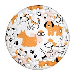 Seamless Pattern Of Cute Dog Puppy Cartoon Funny And Happy Ornament (round Filigree)