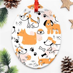 Seamless Pattern Of Cute Dog Puppy Cartoon Funny And Happy Ornament (oval Filigree) by Wav3s