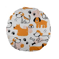 Seamless Pattern Of Cute Dog Puppy Cartoon Funny And Happy Standard 15  Premium Round Cushions by Wav3s