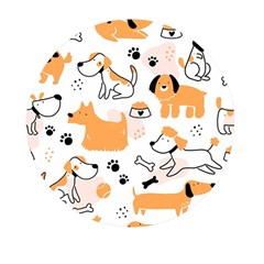 Seamless Pattern Of Cute Dog Puppy Cartoon Funny And Happy Mini Round Pill Box by Wav3s