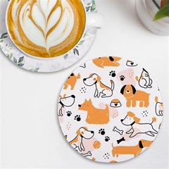 Seamless Pattern Of Cute Dog Puppy Cartoon Funny And Happy Uv Print Round Tile Coaster by Wav3s