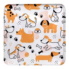 Seamless Pattern Of Cute Dog Puppy Cartoon Funny And Happy Square Glass Fridge Magnet (4 Pack) by Wav3s