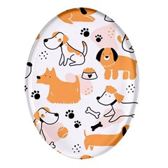 Seamless Pattern Of Cute Dog Puppy Cartoon Funny And Happy Oval Glass Fridge Magnet (4 Pack) by Wav3s