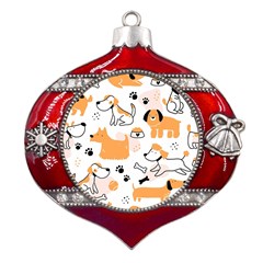 Seamless Pattern Of Cute Dog Puppy Cartoon Funny And Happy Metal Snowflake And Bell Red Ornament by Wav3s