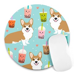 Welsh Corgi Boba Tea Bubble Cute Kawaii Dog Breed Round Mousepad by Wav3s