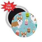 Welsh Corgi Boba Tea Bubble Cute Kawaii Dog Breed 2.25  Magnets (100 pack)  Front