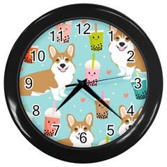 Welsh Corgi Boba Tea Bubble Cute Kawaii Dog Breed Wall Clock (black) by Wav3s