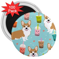 Welsh Corgi Boba Tea Bubble Cute Kawaii Dog Breed 3  Magnets (100 Pack) by Wav3s