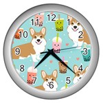 Welsh Corgi Boba Tea Bubble Cute Kawaii Dog Breed Wall Clock (Silver) Front