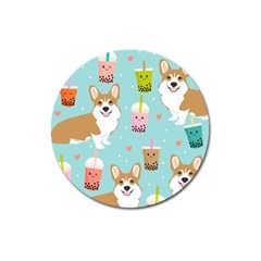 Welsh Corgi Boba Tea Bubble Cute Kawaii Dog Breed Magnet 3  (round) by Wav3s