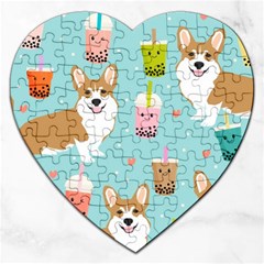 Welsh Corgi Boba Tea Bubble Cute Kawaii Dog Breed Jigsaw Puzzle (heart) by Wav3s