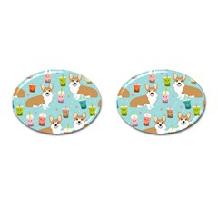 Welsh Corgi Boba Tea Bubble Cute Kawaii Dog Breed Cufflinks (oval) by Wav3s