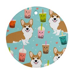 Welsh Corgi Boba Tea Bubble Cute Kawaii Dog Breed Round Ornament (two Sides) by Wav3s