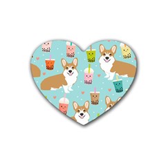 Welsh Corgi Boba Tea Bubble Cute Kawaii Dog Breed Rubber Heart Coaster (4 Pack) by Wav3s