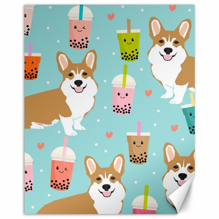 Welsh Corgi Boba Tea Bubble Cute Kawaii Dog Breed Canvas 11  x 14 