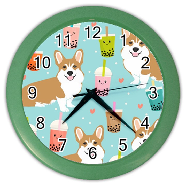 Welsh Corgi Boba Tea Bubble Cute Kawaii Dog Breed Color Wall Clock