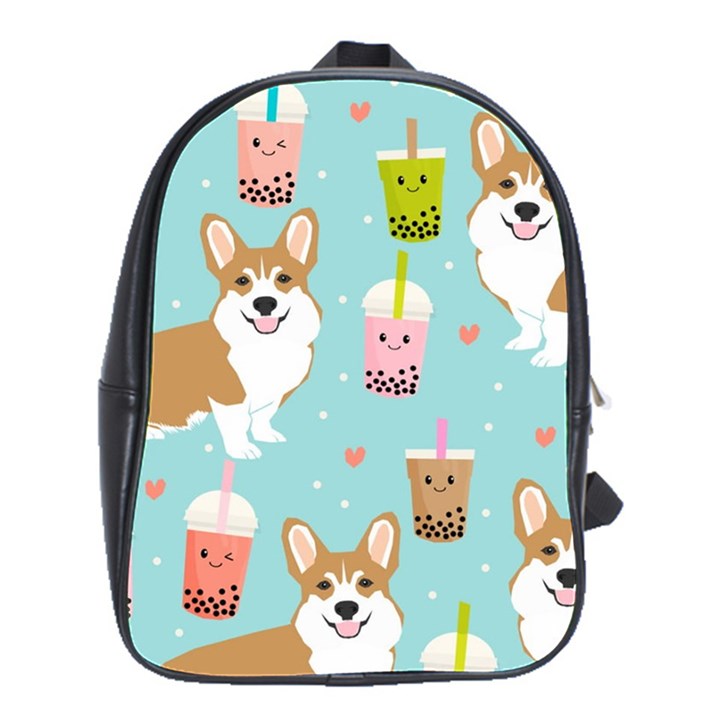 Welsh Corgi Boba Tea Bubble Cute Kawaii Dog Breed School Bag (Large)