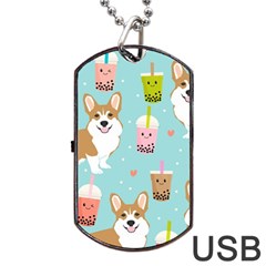 Welsh Corgi Boba Tea Bubble Cute Kawaii Dog Breed Dog Tag Usb Flash (two Sides) by Wav3s