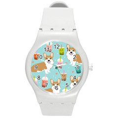 Welsh Corgi Boba Tea Bubble Cute Kawaii Dog Breed Round Plastic Sport Watch (m) by Wav3s