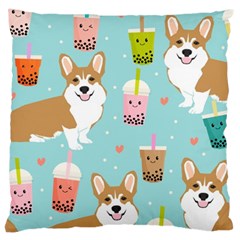 Welsh Corgi Boba Tea Bubble Cute Kawaii Dog Breed Large Cushion Case (one Side) by Wav3s