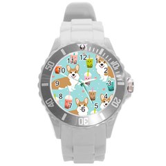 Welsh Corgi Boba Tea Bubble Cute Kawaii Dog Breed Round Plastic Sport Watch (l) by Wav3s