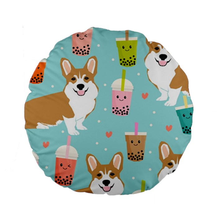 Welsh Corgi Boba Tea Bubble Cute Kawaii Dog Breed Standard 15  Premium Round Cushions