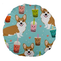 Welsh Corgi Boba Tea Bubble Cute Kawaii Dog Breed Large 18  Premium Round Cushions by Wav3s