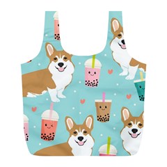 Welsh Corgi Boba Tea Bubble Cute Kawaii Dog Breed Full Print Recycle Bag (l) by Wav3s