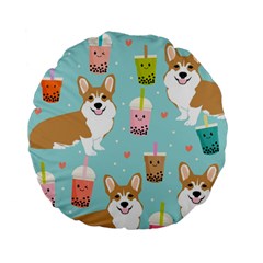 Welsh Corgi Boba Tea Bubble Cute Kawaii Dog Breed Standard 15  Premium Flano Round Cushions by Wav3s