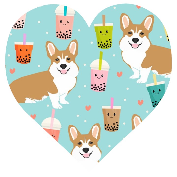 Welsh Corgi Boba Tea Bubble Cute Kawaii Dog Breed Wooden Puzzle Heart