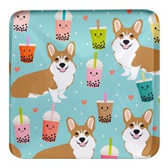 Welsh Corgi Boba Tea Bubble Cute Kawaii Dog Breed Square Glass Fridge Magnet (4 Pack) by Wav3s