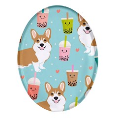 Welsh Corgi Boba Tea Bubble Cute Kawaii Dog Breed Oval Glass Fridge Magnet (4 Pack)